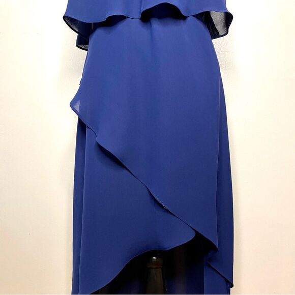 Saks Fifth Avenue Dress Halter High Low Sleeveless Chiffon Flowy Drapey Blue 6 - Picture 6 of 10